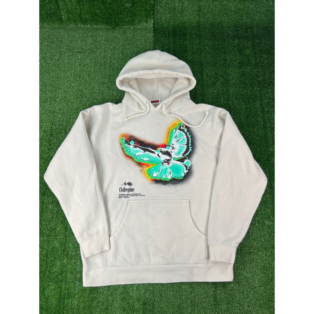 Civil Regime Roses From Concrete Dove Graphic Hoodie Cream Mens Large